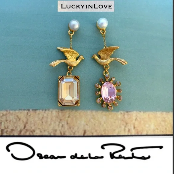 Oscar De La Renta RUNWAY Gold Dove
Mismatched Gem Earrings - Picture 2 of 14